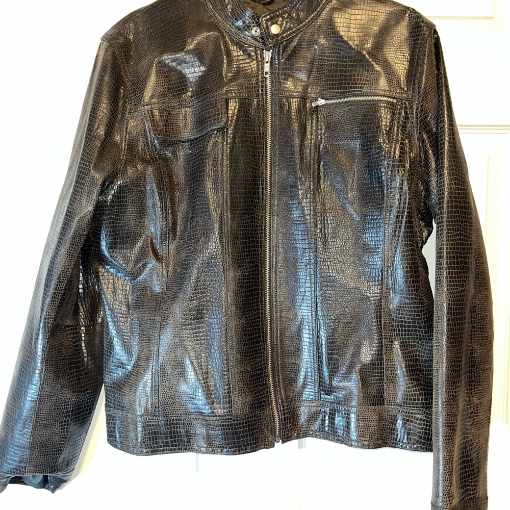 Women's Brown Croc-Embossed Leather Jacket
